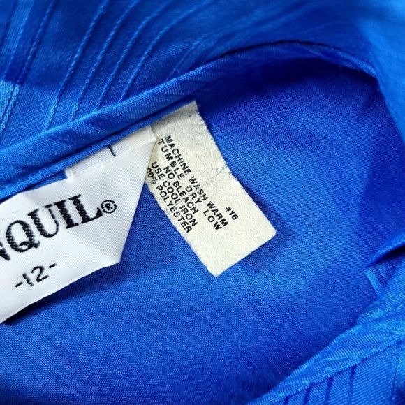 Vintage 70s Jonquil Womens Bright Blue Sheer Side Button Scarf Tie Collar Blouse - Picture 8 of 8